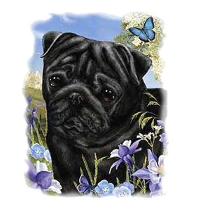 Black Pug T-Shirt - Flowers